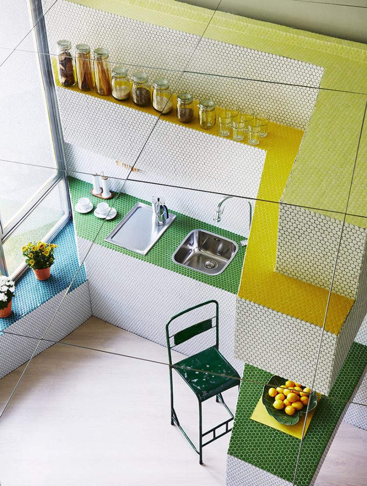This unique apartment is just 36 square meters and it's fully clad with mosaic tiles
