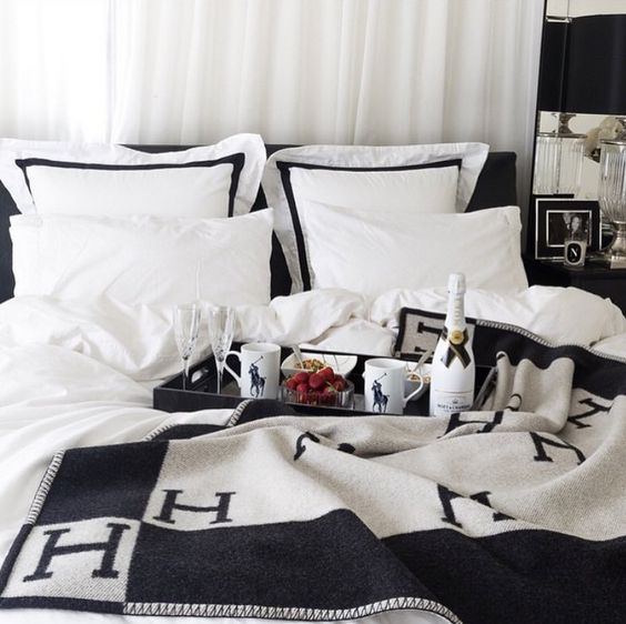 black and white monogram bedding