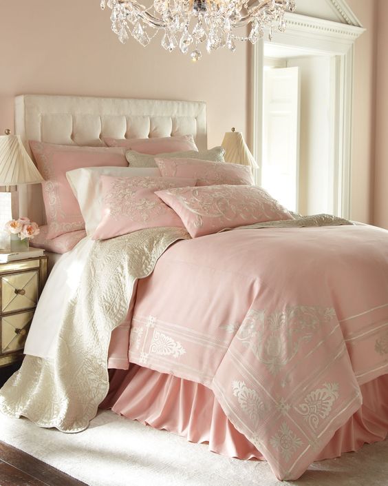 pink printed bedding