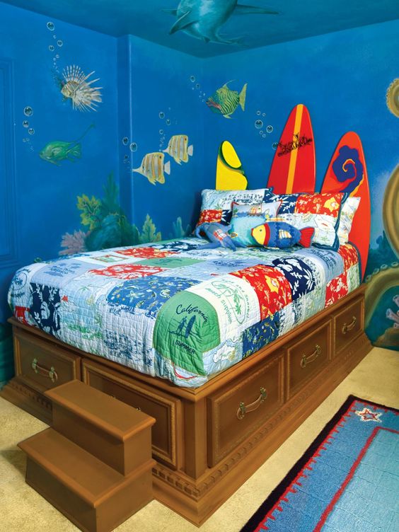 Surf inspired printed bedding