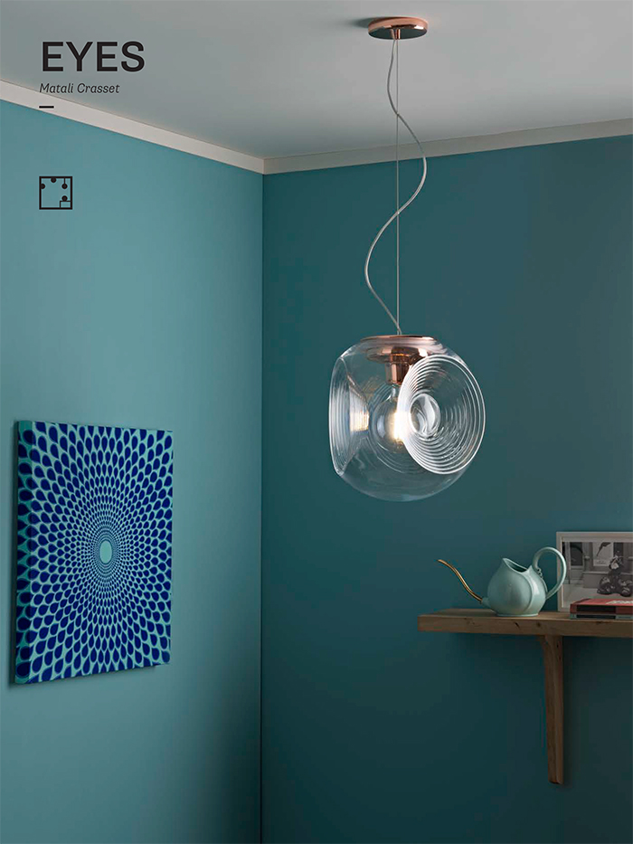 Eyes is a hanging glass lamp that resembles an eye with its shape