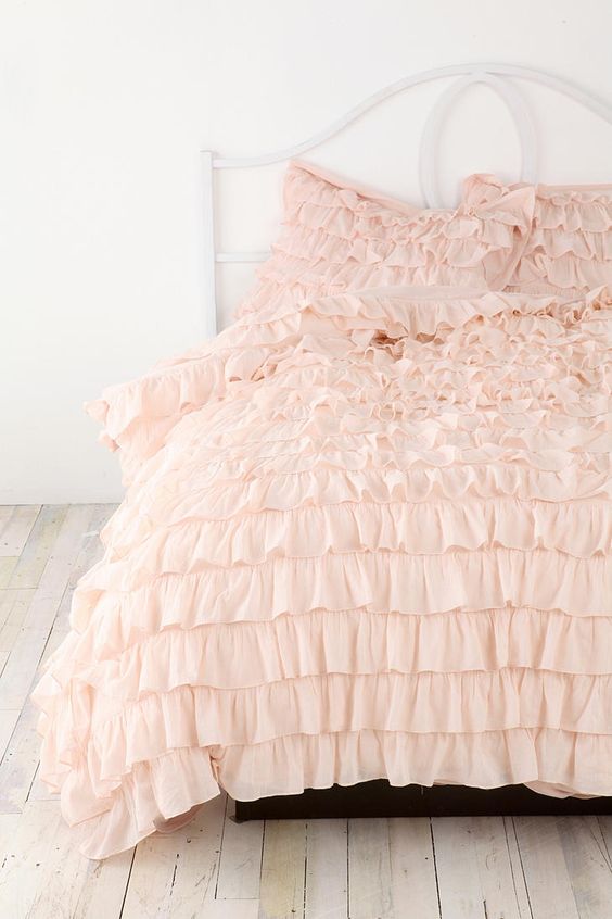 blush ruffle bedding