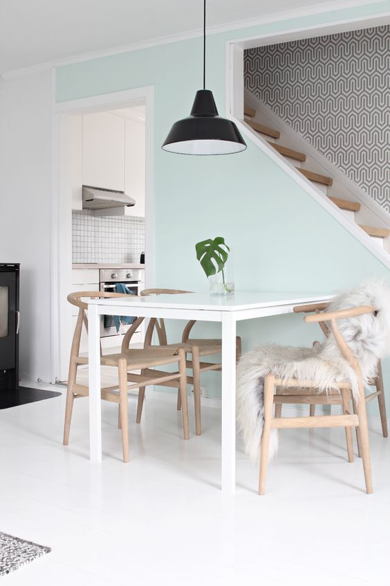 White Melltorp table looks cool with light colored wooden chairs