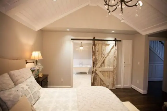 white farmhouse basement bedroom