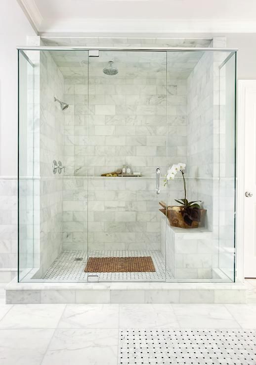 white marble shower tiles