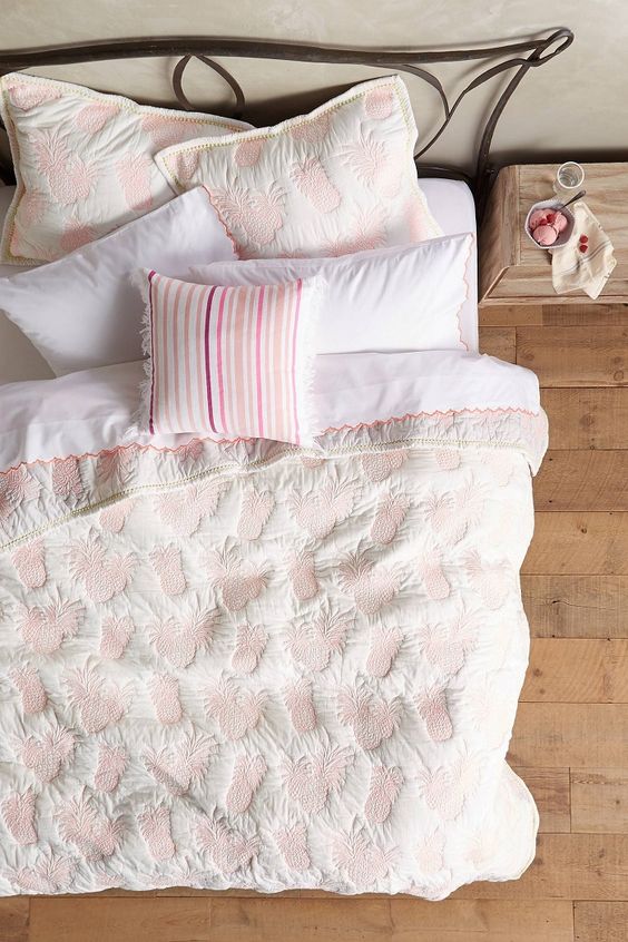 pineapple printed blush bedding