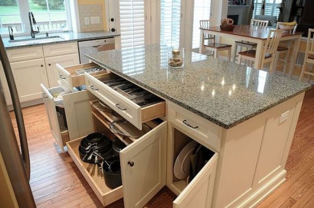 classic kitchen island with tableware storage