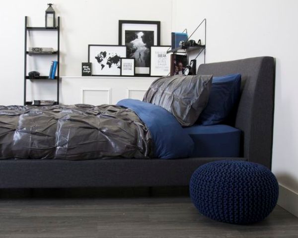grey and blue bedding