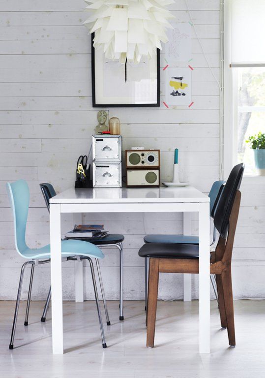 mid-century modern dining area with Melltorp table