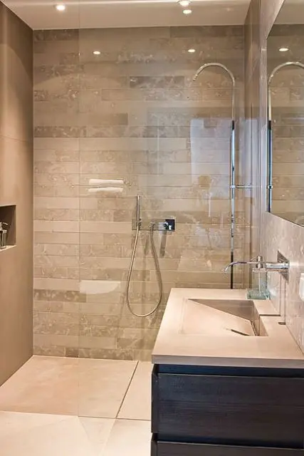 Carrara Marble-inspired bathroom tiles