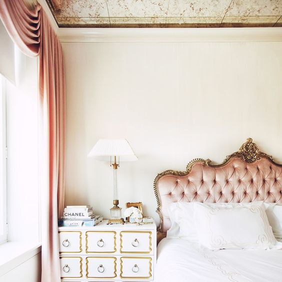 sophisticated tufted blush headboard