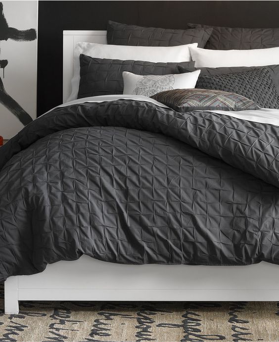 masculing grey and white bedding