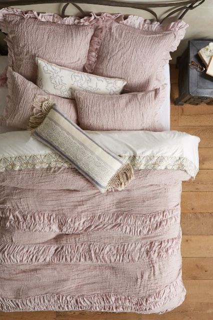 textured dusty pink bedding