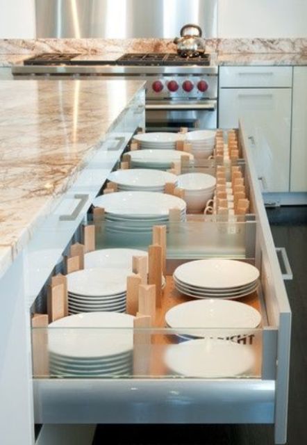 kitchen island with dishes storage
