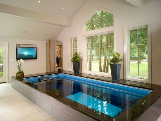 endless indoor pool in a home spa