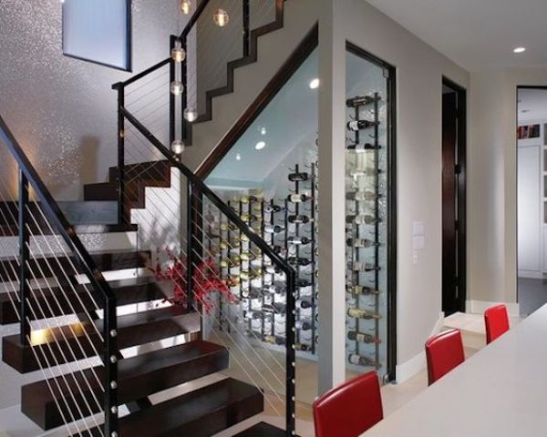 glass wine cellar  under the stairs