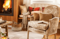 15 patterned beige armchair