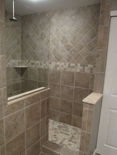 mosaic tiles on the walk-in shower walls