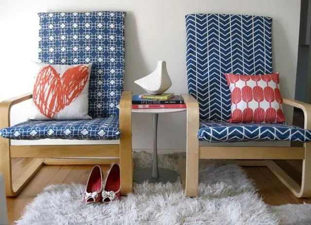 patterned navy slipcovers for Poang chairs