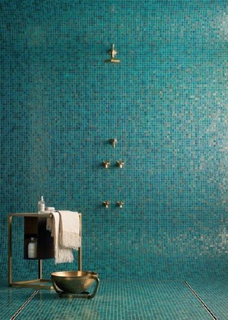 blue glimmer mosaic bathroom tiles