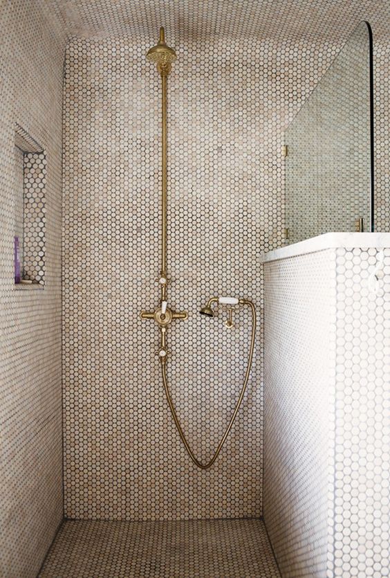 creamy penny shower tiles