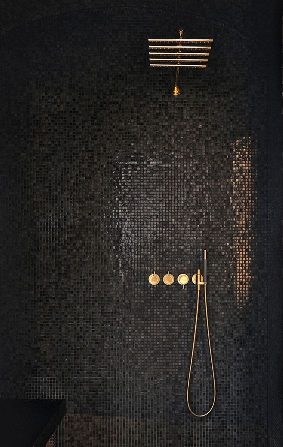 glimmering black mosaic tiles