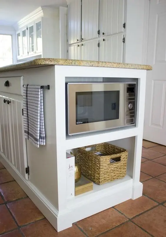 kitchen island with a microwave