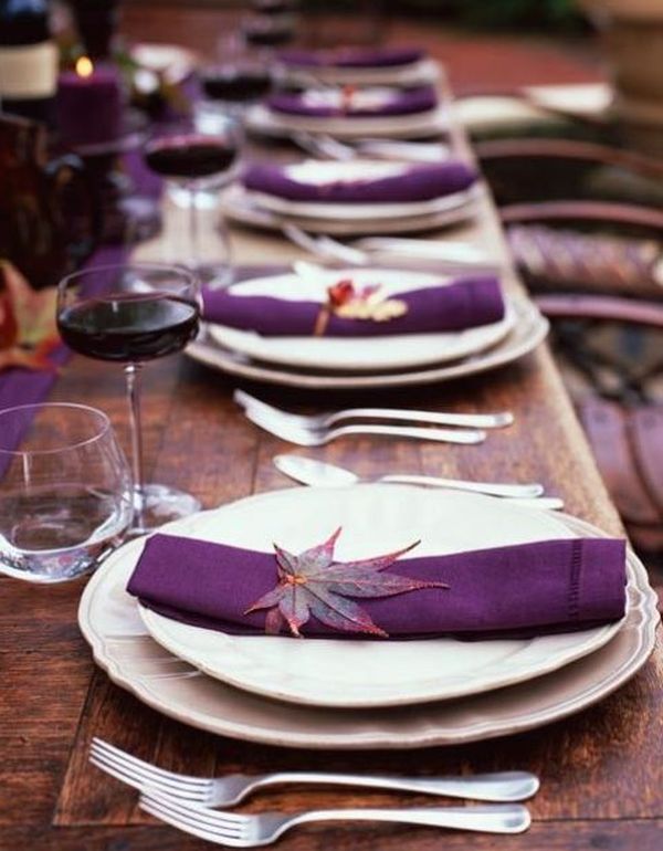 Purple Thanksgiving table settings aren't that traditional but this color is spectacular, and some of its dark shades can be really cozy.