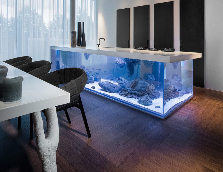 could you imagine that a kitchen island could have an aquarium inside it