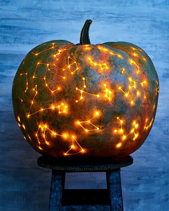 a dreamy and beautiful constellation pumpkin is ideal for Halloween and will look fantastic in the fall on the whole