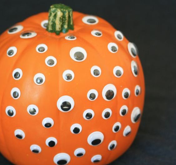 An all seeing pumpkin is very easy to realize   just attach googly eyes to the piece and enjoy the look