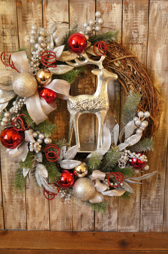 A silver reindeer is a great addition to any holiday wreath.