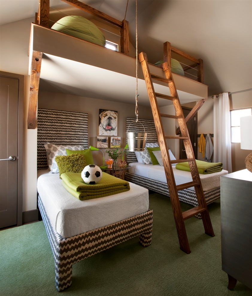 This loft bedroom is inspired by traditional treehouses but with a modern twist.