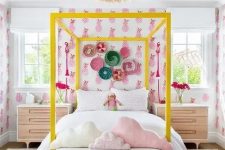 a cute room with a pineapple wallpaper