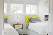small loft-like shared bedroom design in white