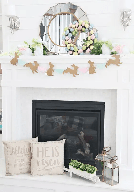 a cute pastel easter mantel