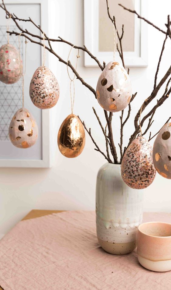 branches with blush and gold fake eggs will make up a beautiful Easter or just spring decoration
