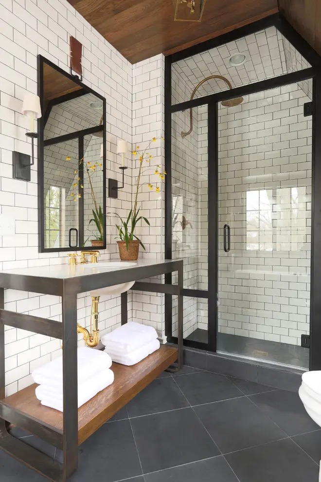 chic black and white scheme works great with white subway tiles and black grout