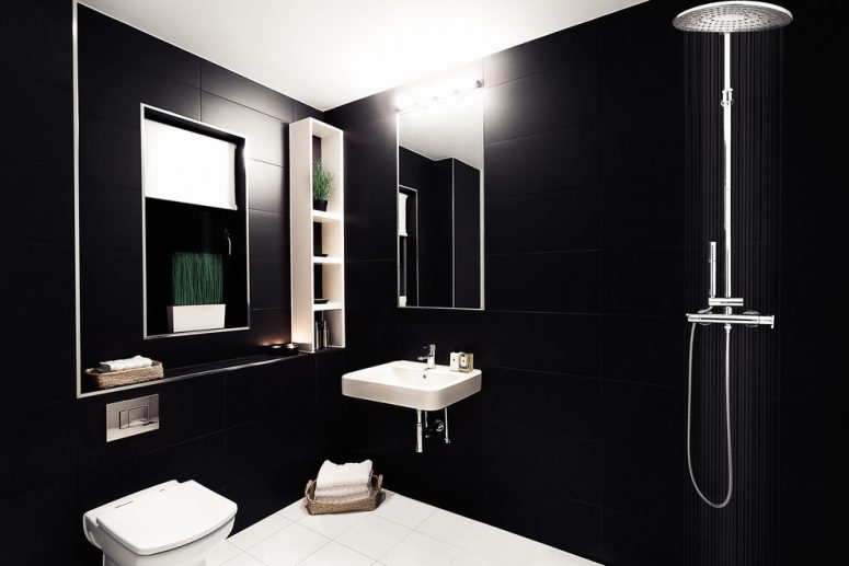 white ceiling and floor combined with black walls could also make a room look taller