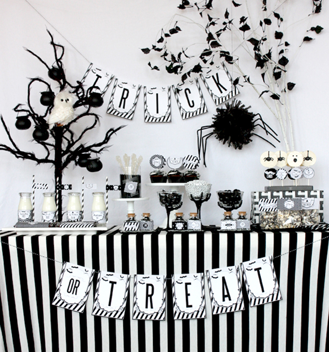 A treat table on Halloween party could be black and white too.