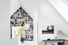 a cozy scandinavian attic home office in a corner