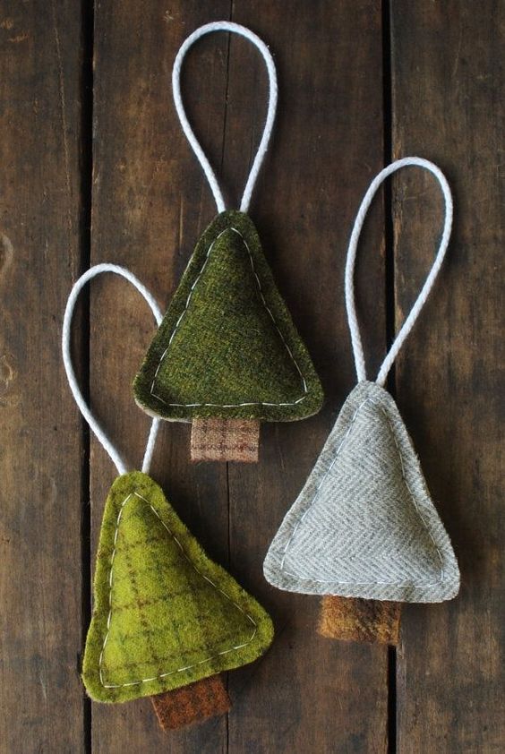 felt triangle Christmas tree ornaments are lovely and are very easy to make yourself, you won't spend much time