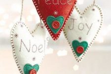 lovely white and red Christmas heart ornaments with buttons and hearts are amazing and they are very easy to make