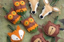 owls, deer, bear and fox felt head Christmas ornaments are very cute and super fun, make as many as you like