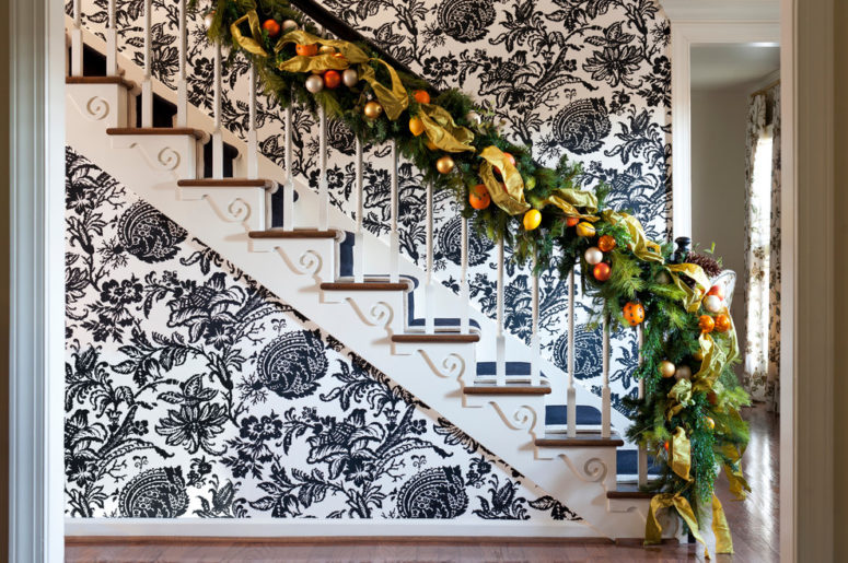 Christmas decor is a great way to add splash of color to any monochrome interior.
