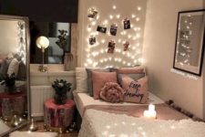 lights on the ceiling and over the headboard and on the floor is a cute and whimsy option