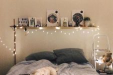 lights over the bed and around for a simple and romantic look