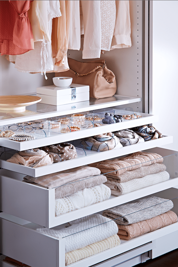 IKEA feature a gorgeous series of accessories for their Pax wardrobes. It's called KOMPLEMENT and it could help you organize your closet in without spending a fortune on it.