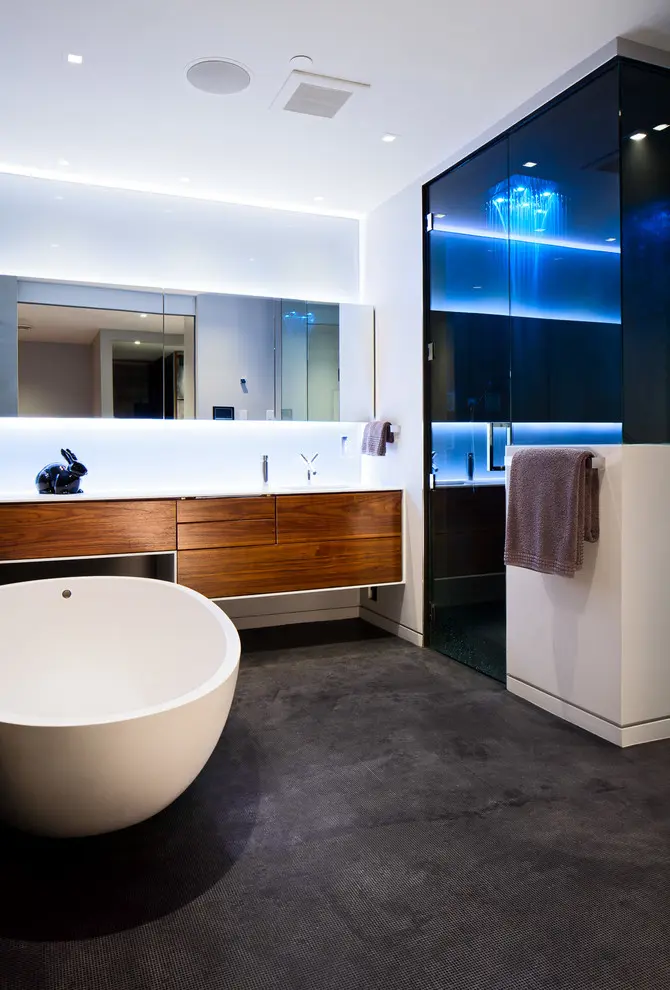 Ultra modern bathroom designs usually are quite manly cuz there aren't many cozy decor items.