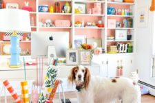 cover the wall behind the shelves with peachy pink paper or paint and voila – you have a bright spring space